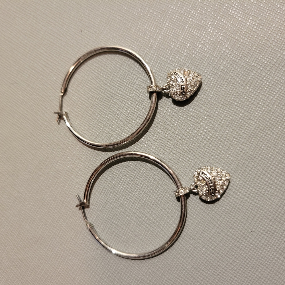 Juicy Couture Silver Heart Charm Hoop Earrings